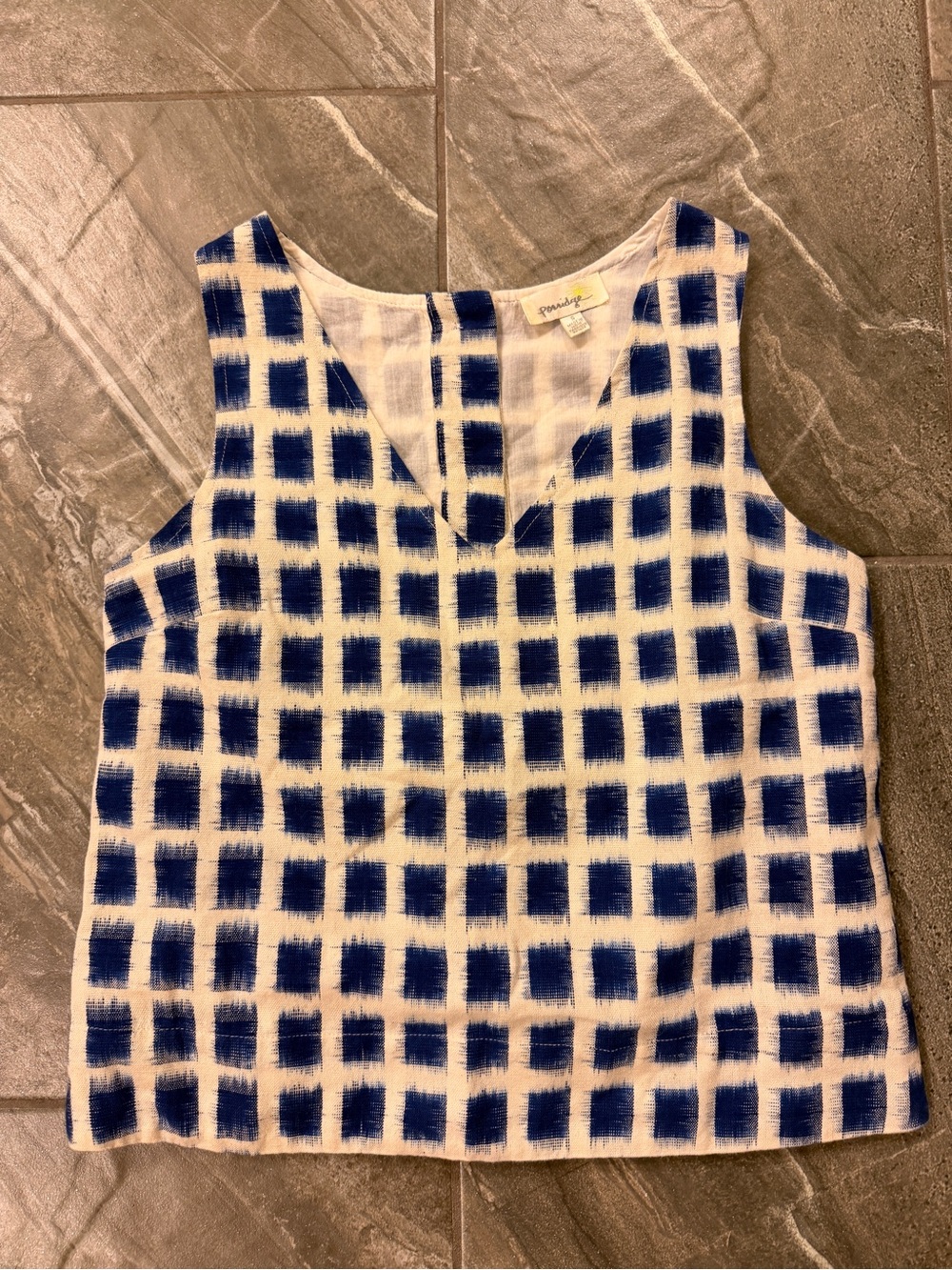 Navy and White Checked V-Neck Tank